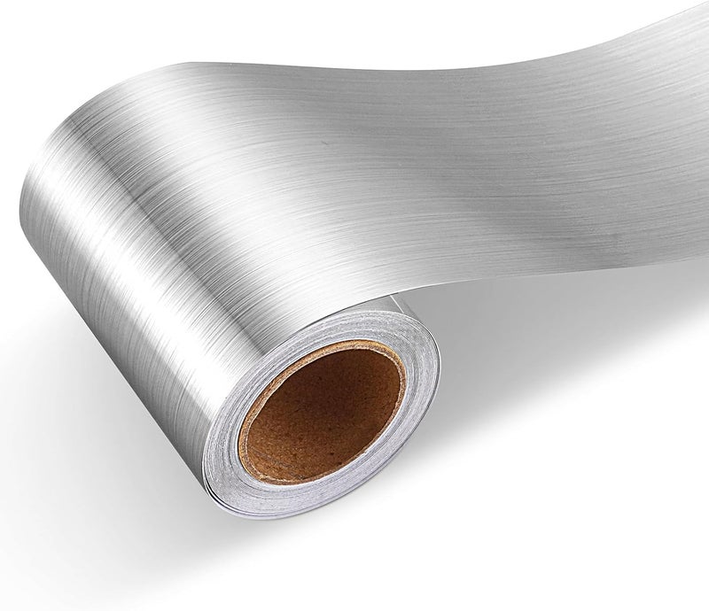 HelloWall Silver Brushed Nickel Mirror Frame Border Peel and Stick Metal Molding Trim Removable Wall Trim Borders Stainless Steel Wallpaper Border for Fireplace Stainless Steel Mirror Borders 3"x197" - Image 1
